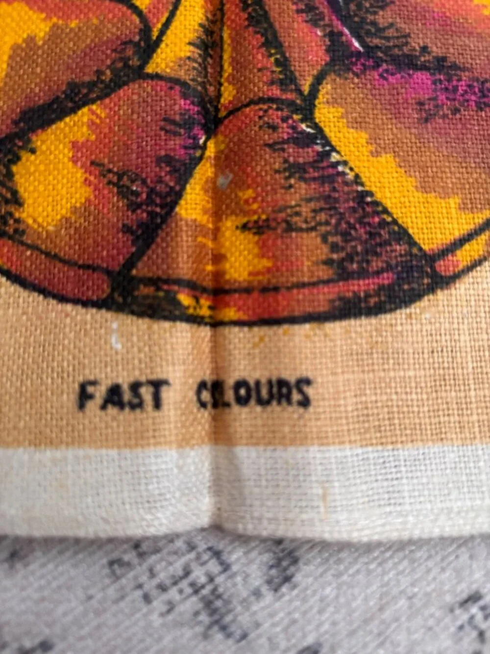 Vintage Handprinted All Linen Tea Towel With Fruit Bowl Design Fast Colours Made